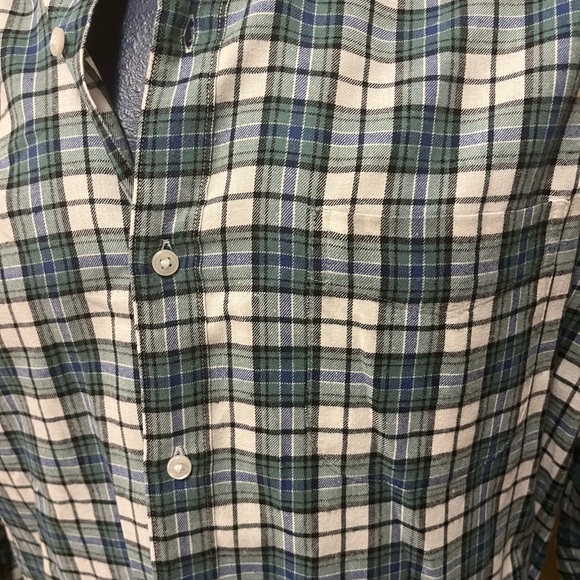J Crew Reimagined Slim Fit Green & Blue Plaid Button Down, size Large - Picture 3 of 5